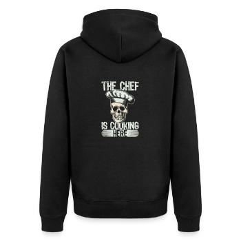 The chef cooks here Funny Chef Culinary - Unisex Premium Organic Zip Hoodie - black - Back - Nico (187cm)