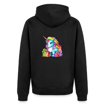 Ich liebe Einhörner - Lustiges Einhorn Weihnachtsdesign - Unisex Premium Bio Zip Hoodie - Schwarz - Hinten - Nico (187cm)
