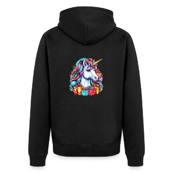 Niedliches Weihnachtsdesign im Einhorn-Stil für Kinder - Unisex Premium Bio Zip Hoodie - Schwarz - Hinten - Nico (187cm)