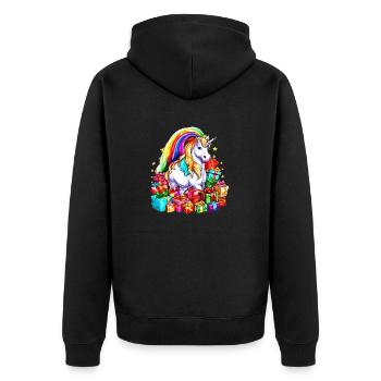 Regenbogen-Einhorn-Weihnachten mit Weihnachtsgeschenken - Unisex Premium Bio Zip Hoodie - Schwarz - Hinten - Nico (187cm)