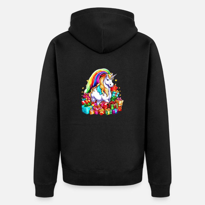 Regenbogen-Einhorn-Weihnachten mit Weihnachtsgeschenken - Unisex Premium Bio Zip Hoodie - Schwarz