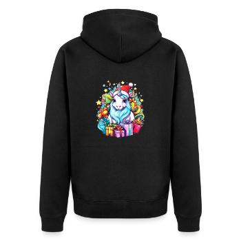 Regenbogen Weihnachten Einhorn - Buntes Einhorn Chris - Unisex Premium Bio Zip Hoodie - Schwarz - Hinten - Nico (187cm)