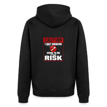 I Quit Smoking Speak To Me At Your Own Risk Cigar - Unisex Premium Bio Zip Hoodie - Schwarz - Hinten - Nico (187cm)