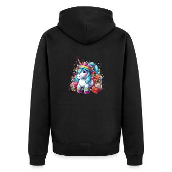 Einhorn Weihnachten, Kinder Einhorn Design Weihnachten - Unisex Premium Bio Zip Hoodie - Schwarz - Hinten - Nico (187cm)