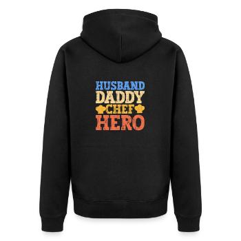 Ehemann Papa Chefkoch Held lustig Kochen Papa Koch - Unisex Premium Bio Zip Hoodie - Schwarz - Hinten - Nico (187cm)