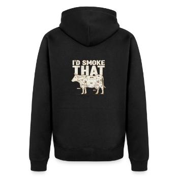 I'd Smoke That Chef Butcher Cook BBQ Cow Beef - Unisex Premium Bio Zip Hoodie - Schwarz - Hinten - Nico (187cm)