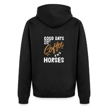 Good Days Start With Coffee & Horses Horseback Rid - Unisex Premium Bio Zip Hoodie - Schwarz - Hinten - Nico (187cm)