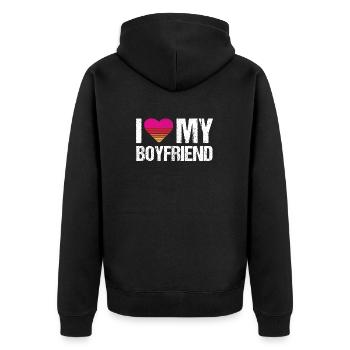 I Love My Boyfriend Heart My Boyfriend Vintage Bf - Unisex Premium Organic Zip Hoodie - black - Back - Nico (187cm)