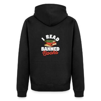 I Read Forbidden Books Funny Book Bookworm - Unisex Premium Organic Zip Hoodie - black - Back - Nico (187cm)