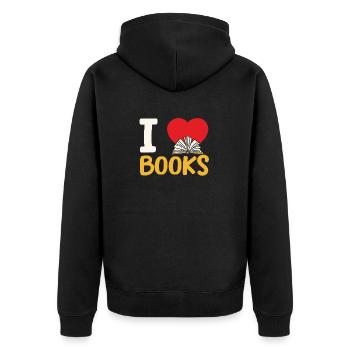 Ich liebe Bücher Lustige Bibliothek Lesen Buch - Unisex Premium Bio Zip Hoodie - Schwarz - Hinten - Nico (187cm)