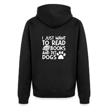 Ich will nur Bücher lesen und Hunde streicheln - Unisex Premium Bio Zip Hoodie - Schwarz - Hinten - Nico (187cm)