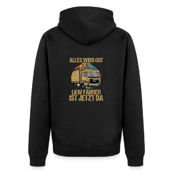 Alles wird gut der LKW Fahrer ist jetzt da Trucker - Unisex Premium Bio Zip Hoodie - Schwarz - Hinten - Nico (187cm)