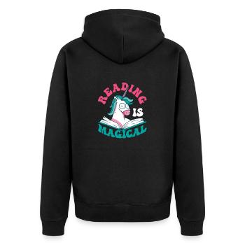 Reading is magical book lover unicorn teacher - Unisex Premium Organic Zip Hoodie - black - Back - Nico (187cm)