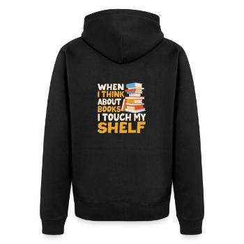 Wenn ich an Bücher denke, berühre ich mein Regal - Unisex Premium Bio Zip Hoodie - Schwarz - Hinten - Nico (187cm)
