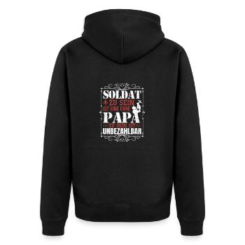 SOLDAT und Papa - Unisex Premium Bio Zip Hoodie - Schwarz - Hinten - Nico (187cm)
