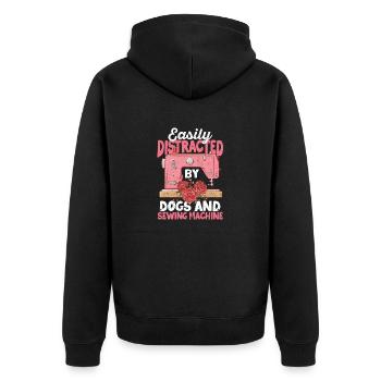 Easily distracted by dogs and sewing machine Closer - Unisex Premium Organic Zip Hoodie - black - Back - Nico (187cm)