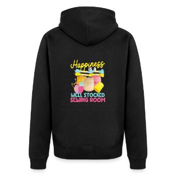 Glück ist ein gut gefülltes Nähzimmer Lustiger - Unisex Premium Bio Zip Hoodie - Schwarz - Hinten - Nico (187cm)