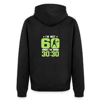 I'm Not 60 I'm 30:30 Racket Sport Tennis - Unisex Premium Bio Zip Hoodie - Schwarz - Hinten - Nico (187cm)