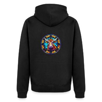 Unique Cow Art Design - Art du vitrail - Veste à capuche bio Premium Unisexe - noir - Dos - Nico (187cm)