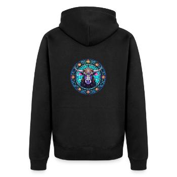Cooles Buntglas-Kunstdesign - Abstract Mosaic Co - Unisex Premium Bio Zip Hoodie - Schwarz - Hinten - Nico (187cm)