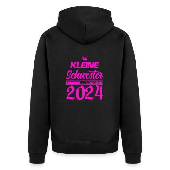 schwester 2024 loading - Unisex Premium Bio Zip Hoodie - Schwarz - Hinten - Nico (187cm)