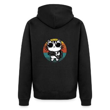 Chat avec des lunettes de soleil en voyage - Veste à capuche bio Premium Unisexe - noir - Dos - Nico (187cm)