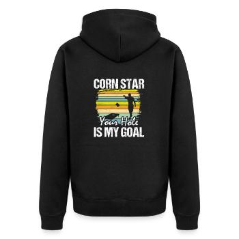 Corn Star Your Hole Is My Goal Cornhole Bean Bag T - Unisex Premium Bio Zip Hoodie - Schwarz - Hinten - Nico (187cm)