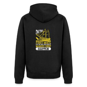 Ich bin der erste Offizier Lustig Bootfahren See - Unisex Premium Bio Zip Hoodie - Schwarz - Hinten - Nico (187cm)
