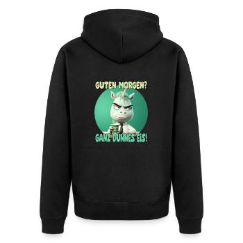 lustiges Einhorn mit Kaffee und Spruch - Unisex Premium Bio Zip Hoodie - Schwarz - Hinten - Nico (187cm)