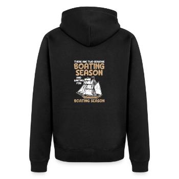 Zwei Jahreszeiten der Bootssaison Funny Boat - Unisex Premium Bio Zip Hoodie - Schwarz - Hinten - Nico (187cm)