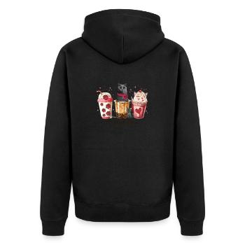 Cute little Coffee and my Chartreux Cat Coffee Cup - Unisex Premium Organic Zip Hoodie - black - Back - Nico (187cm)