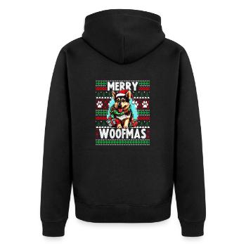 Funny German Shepherd Dog Christmas Design - Merry - Unisex Premium Organic Zip Hoodie - black - Back - Nico (187cm)