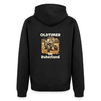 Rente 2023 Traktor Oldtimer im Ruhestand - Unisex Premium Bio Zip Hoodie - Schwarz - Hinten - Nico (187cm)