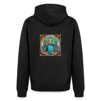 Tragen Sie Ihr Sternzeichen Astrologie mit Stolz: Waage - Unisex Premium Bio Zip Hoodie - Schwarz - Hinten - Nico (187cm)