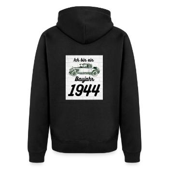 Oldtimer 1944 - Unisex Premium Bio Zip Hoodie - Schwarz - Hinten - Nico (187cm)