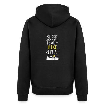 Sleeping, Teaching, Hiking, Repeating, Funny, Teacher - Unisex Premium Organic Zip Hoodie - black - Back - Nico (187cm)
