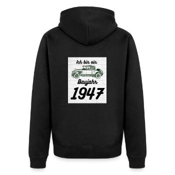 Oldtimer 1947 - Unisex Premium Bio Zip Hoodie - Schwarz - Hinten - Nico (187cm)