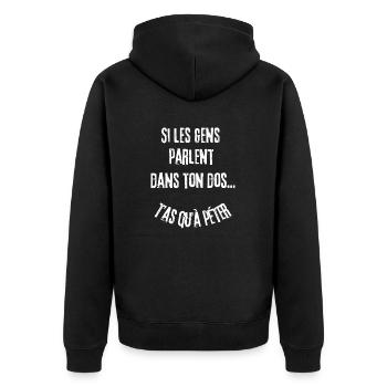 t-shirt humoristique, cadeau homme, femme, humour - Veste à capuche bio Premium Unisexe - noir - Dos - Nico (187cm)