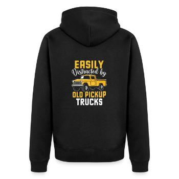 Easily Distracted By Trucks - Funny Trucks Lover , - Unisex Premium Organic Zip Hoodie - black - Back - Nico (187cm)