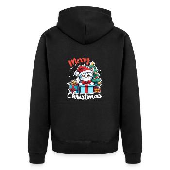 Kätzchen und frohe Weihnachten - Unisex Premium Bio Zip Hoodie - Schwarz - Hinten - Nico (187cm)