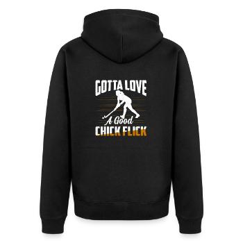 Gotta Love A Good Chick Flick Woman Field Hockey - Unisex Premium Bio Zip Hoodie - Schwarz - Hinten - Nico (187cm)