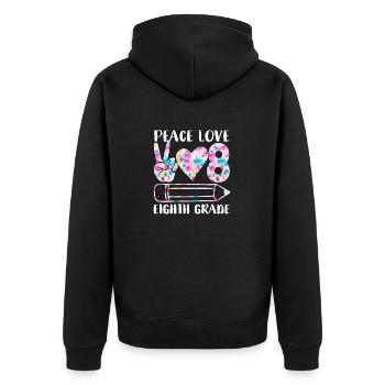 Peace Love Eighth Grade Funny Tie Dye Student - Unisex Premium Organic Zip Hoodie - black - Back - Nico (187cm)