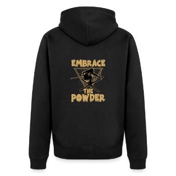 Embrace The Powder Skiing Wintersport Ski - Unisex Premium Bio Zip Hoodie - Schwarz - Hinten - Nico (187cm)