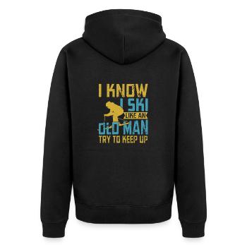 I Know I Ski Like An Old Man Try To Keep Up Skier - Unisex Premium Bio Zip Hoodie - Schwarz - Hinten - Nico (187cm)