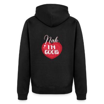 Lustig Anti Valentinstag Herz Single Stolz Nah - Unisex Premium Bio Zip Hoodie - Schwarz - Hinten - Nico (187cm)