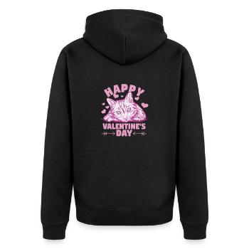 Happy Valentine's Day Meow Cute Katze Lover Kitty - Unisex Premium Bio Zip Hoodie - Schwarz - Hinten - Nico (187cm)