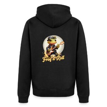 Funny frog with guitar, saying - Unisex Premium Organic Zip Hoodie - black - Back - Nico (187cm)