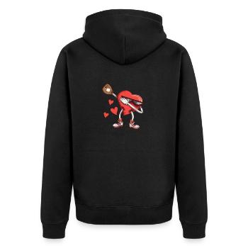 Valentinstag Dabbing Herz lustig sportlich - Unisex Premium Bio Zip Hoodie - Schwarz - Hinten - Nico (187cm)