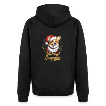 Merry Corgmas Weihnachts-Corgi - Unisex Premium Bio Zip Hoodie - Schwarz - Hinten - Nico (187cm)