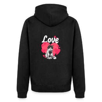 Lieben Sie Valentinstag-schwarzes Katzen-Herz - Unisex Premium Bio Zip Hoodie - Schwarz - Hinten - Nico (187cm)